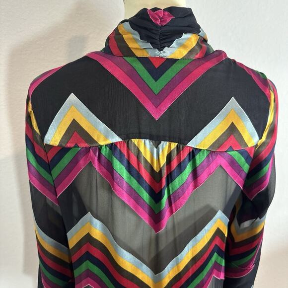 Alice + Olivia Colorful Striped Silk Bowtie Sheer Button Top Sz XS Blouse Preppy - Picture 5 of 12